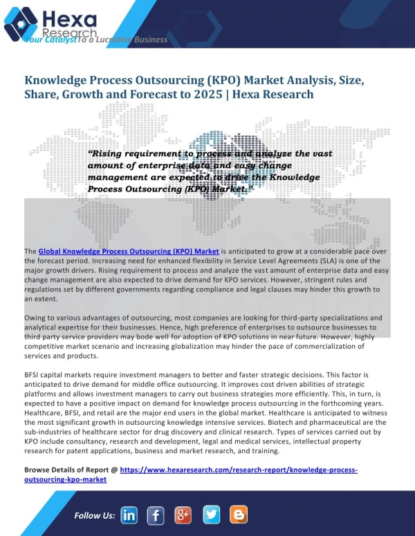 Knowledge Process Outsourcing (KPO) Market Size, Application Analysis and Regional Outlook Report