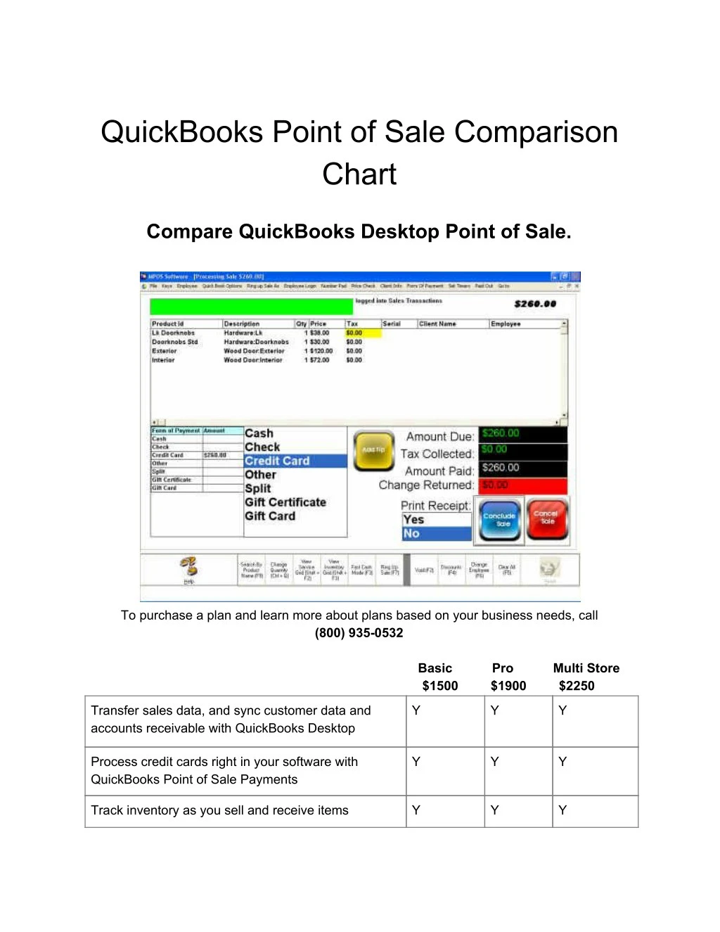 quickbooks point of sale comparison chart