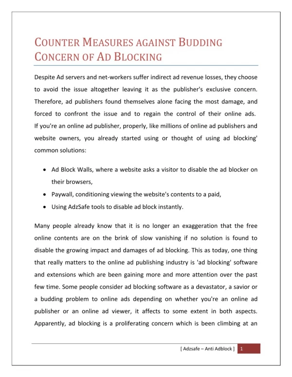 Counter Measure against Budding Concern of Ad Blocking