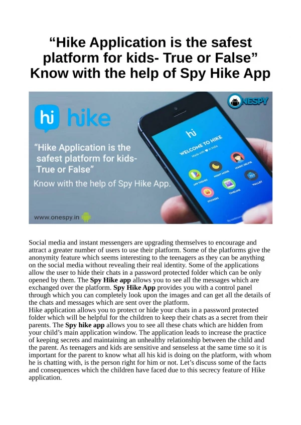 “Hike Application is the safest platform for kids- True or False” Know with the help of Spy Hike App