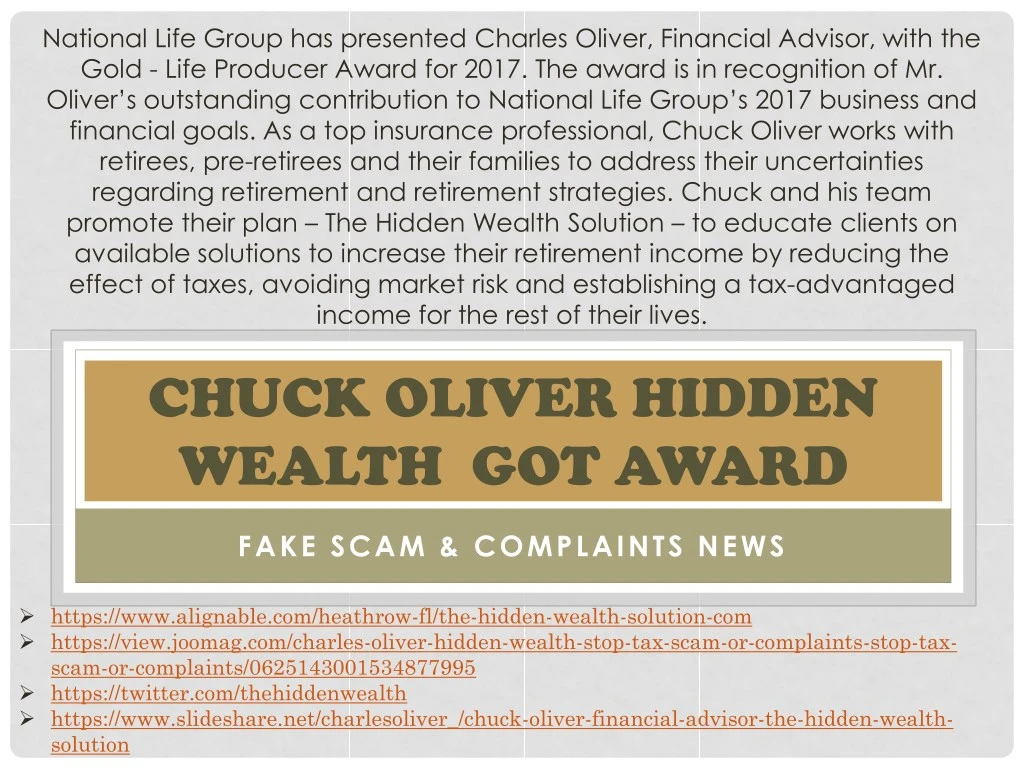 national life group has presented charles oliver