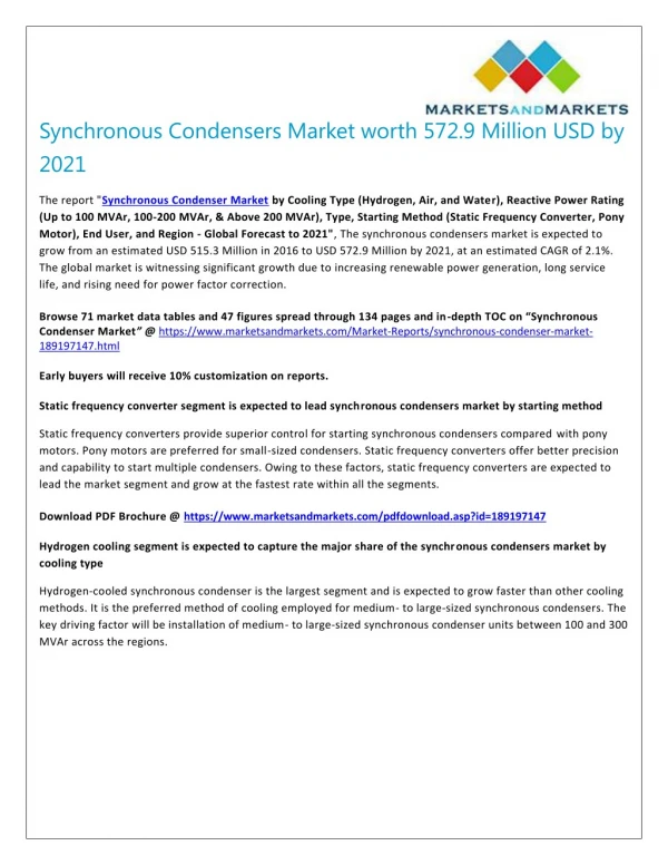 Synchronous Condenser Market- 2021 Development Trends, Competitive Landscape and Key Regions