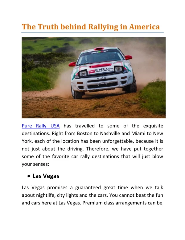 The Truth behind Rallying in America