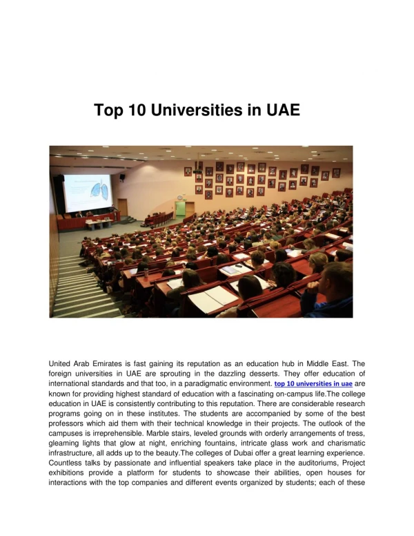 Top 10 Universities in UAE