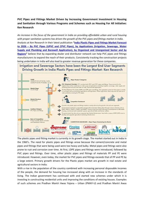 PVC Pipes and Fittings Manufacturing Plan India, PVC Pipes and Fittings Export India-Ken Research