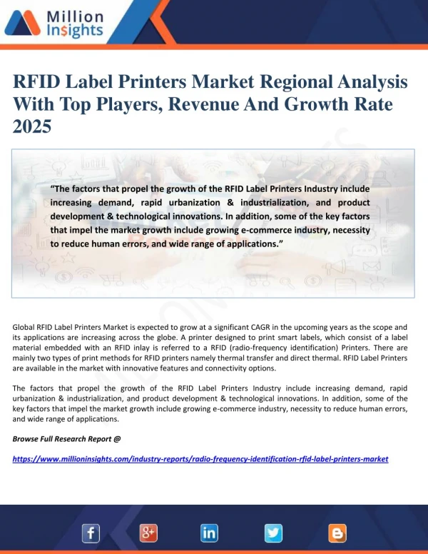 RFID Label Printers Market Regional Analysis With Top Players, Revenue And Growth Rate 2025