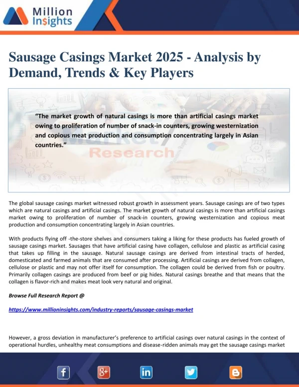 Sausage Casings Market 2025 - Analysis by Demand, Trends & Key Players