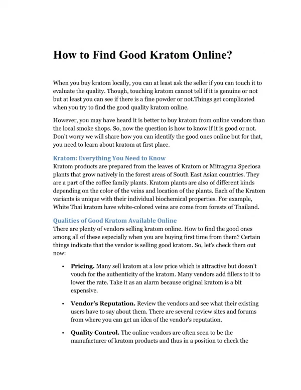 How to Find Good Kratom Online?