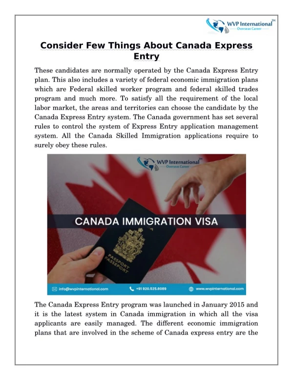 Consider Few Things About Canada Express Entry