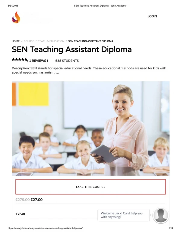 SEN Teaching Assistant Diploma - John Academy