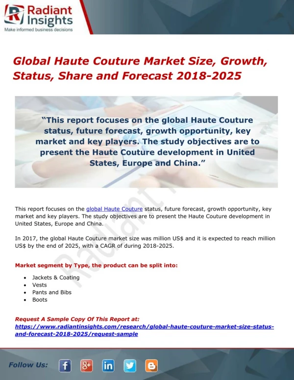 Global Haute Couture Market Size, Growth, Status, Share and Forecast 2018-2025