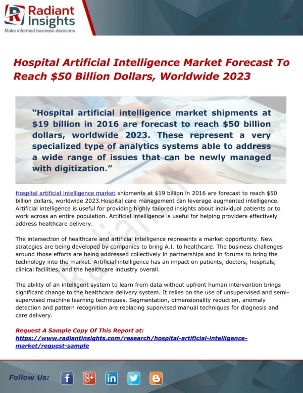 Hospital Artificial Intelligence Market Forecast To Reach $50 Billion Dollars, Worldwide 2023