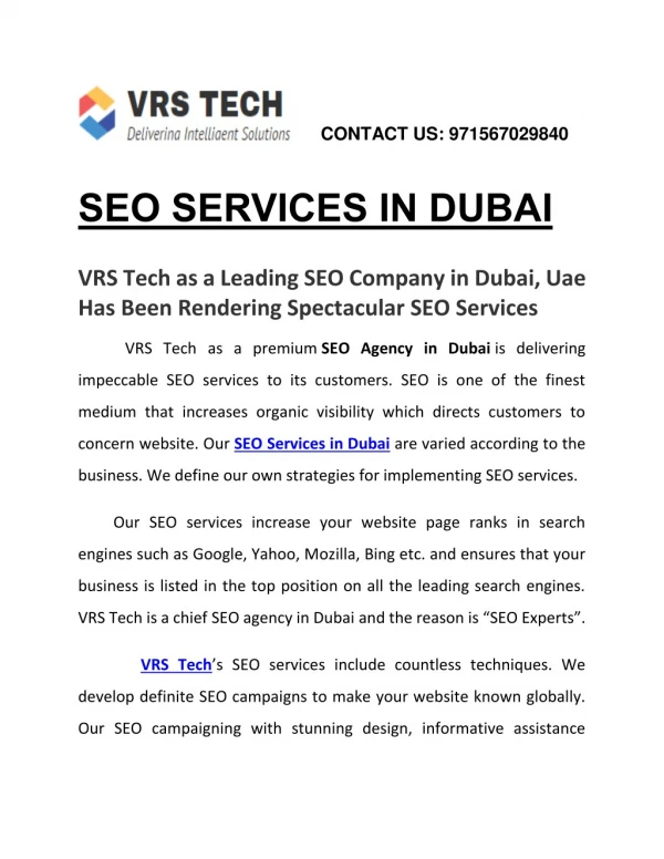 Best SEO Companies in Dubai UAE | VRS Tech
