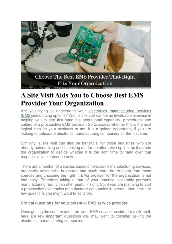 A Site Visit Aids You to Choose Best EMS Provider Your Organization