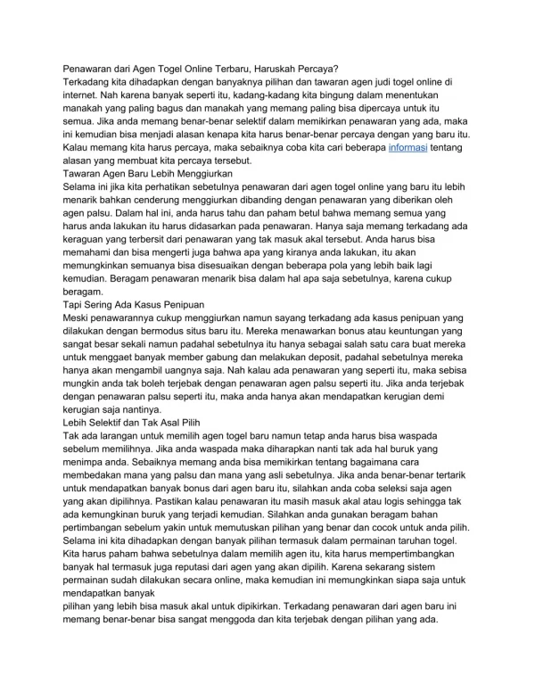 penawaran dari agen togel online terbaru haruskah