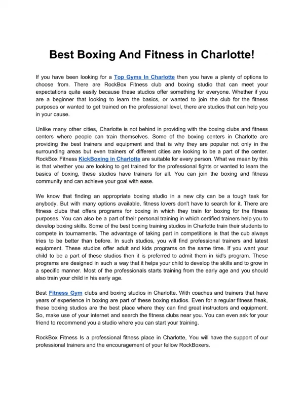 Best Boxing And Fitness in Charlotte!