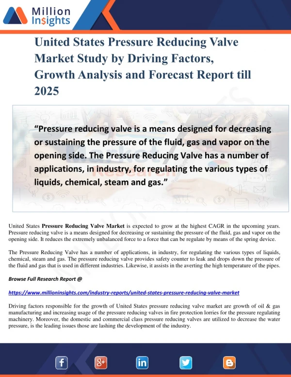 United States Pressure Reducing Valve Market Study by Driving Factors, Growth Analysis and Forecast Report till 2025