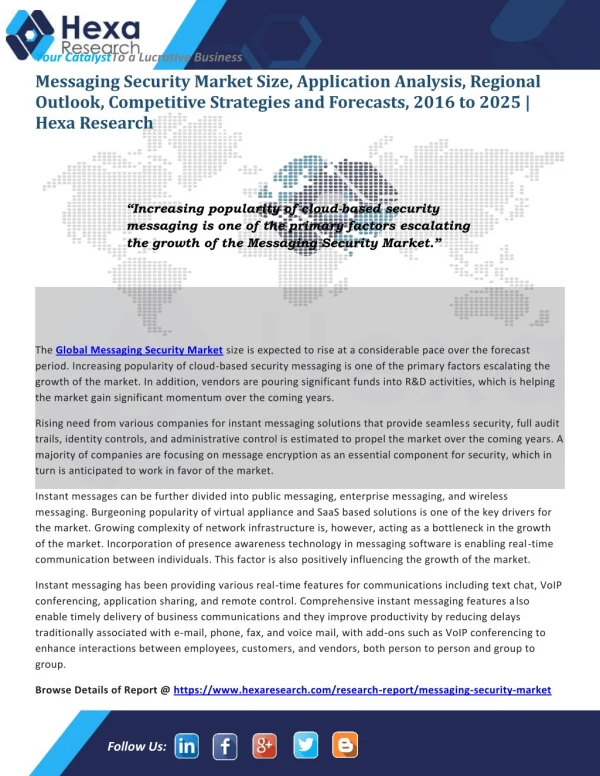 Global Messaging Security Market is Expected to Rise at a Considerable Growth by 2025
