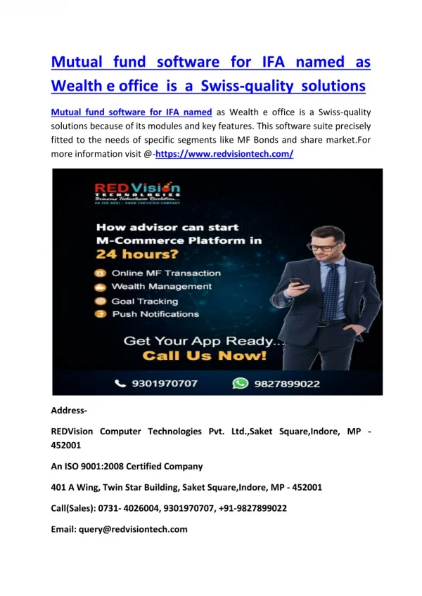 mutual fund software for ifa named as wealth