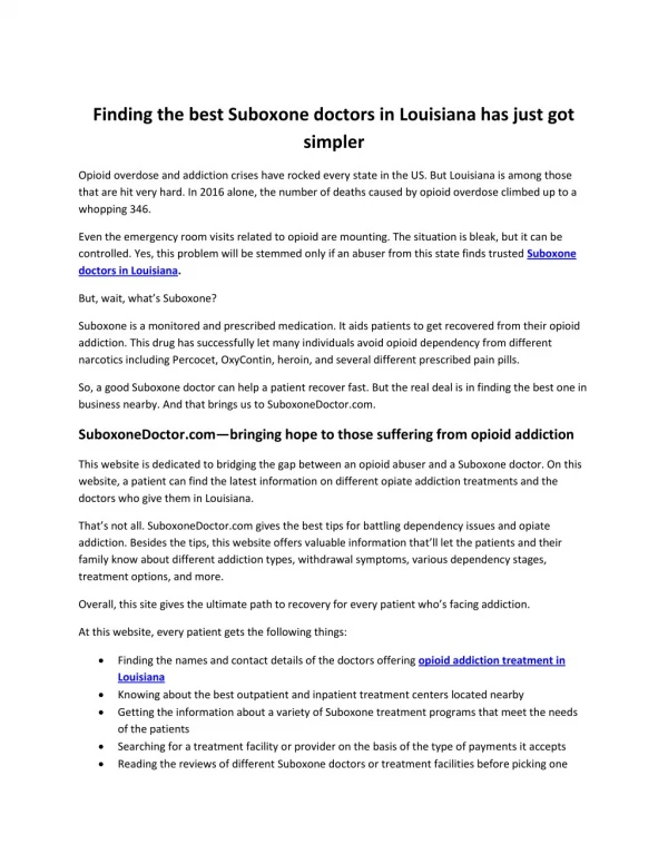 Finding the best Suboxone doctors in Louisiana has just got simpler