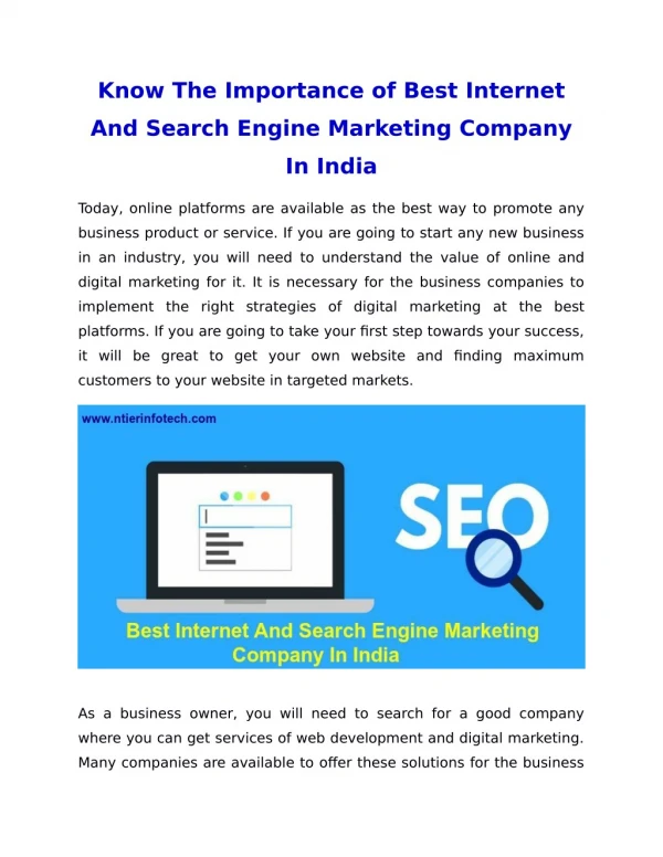 Know The Importance of Best Internet And Search Engine Marketing Company In India