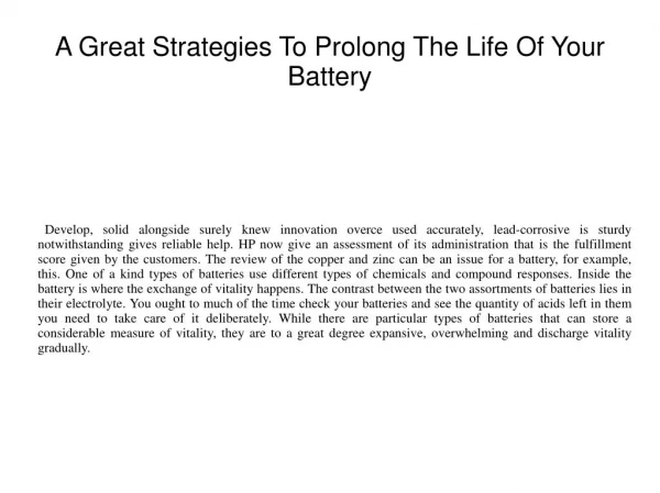 A Great Strategies To Prolong The Life Of Your Battery