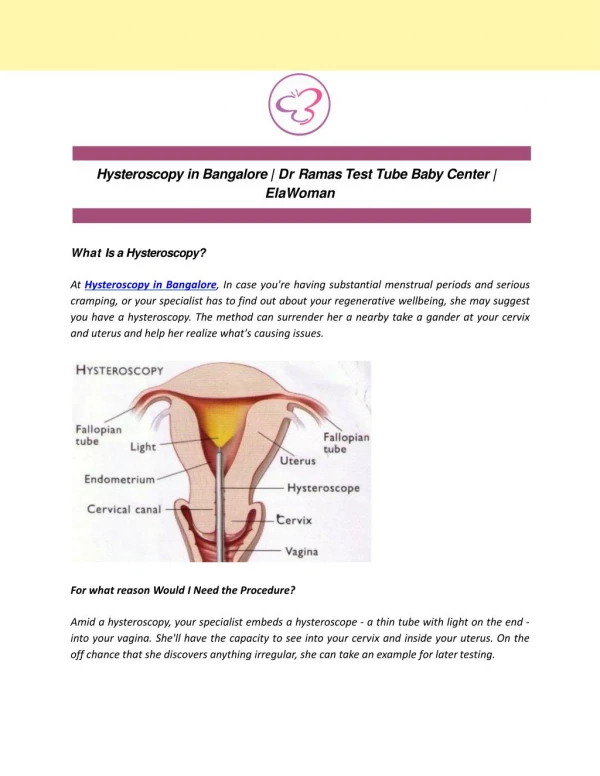 Hysteroscopy in Bangalore | Dr Ramas Test Tube Baby Center | ElaWoman