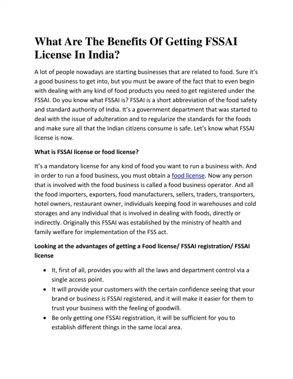 What Are The Benefits Of Getting FSSAI License In India?