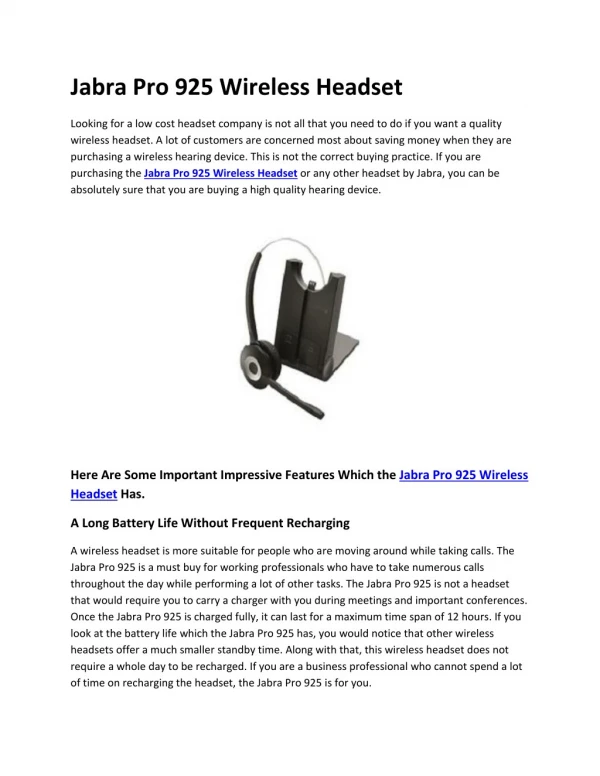 Jabra Pro 925 Wireless Headset - GoHeadsets