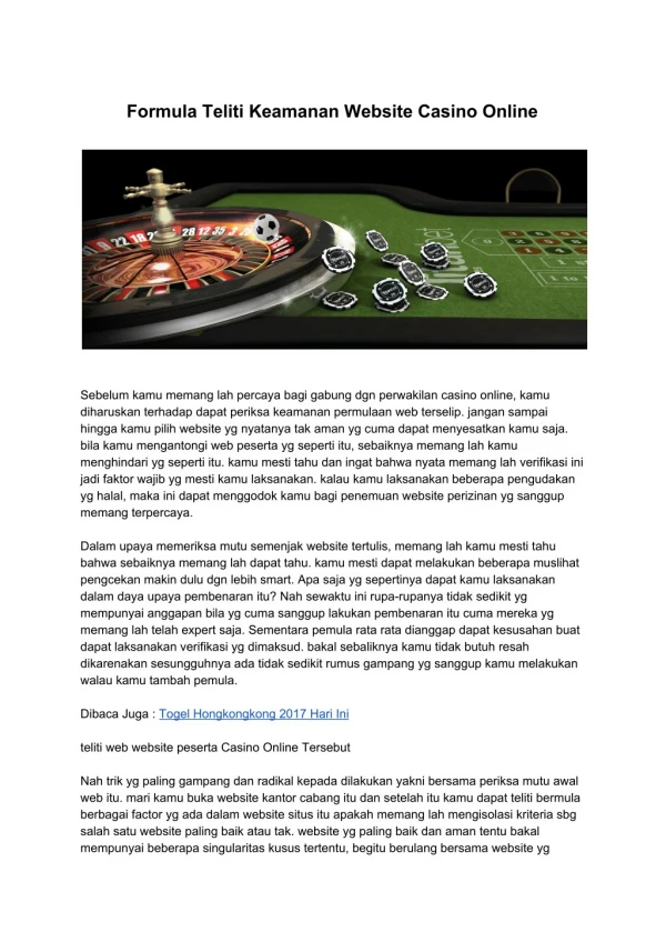 Formula Teliti Keamanan Website Casino Online