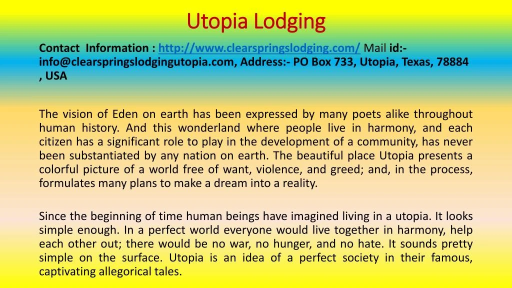 utopia lodging