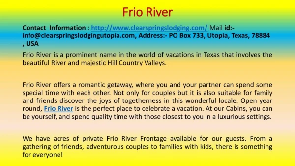 Frio River: Just what you want for a Dream Vacation