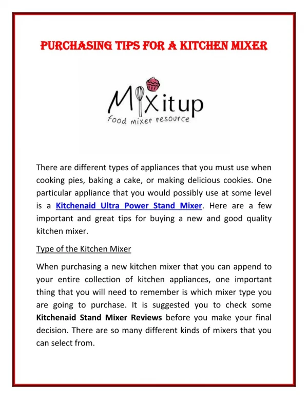 Purchasing Tips For a Kitchen Mixer