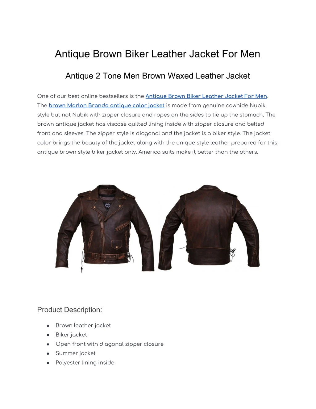 antique brown biker leather jacket for men