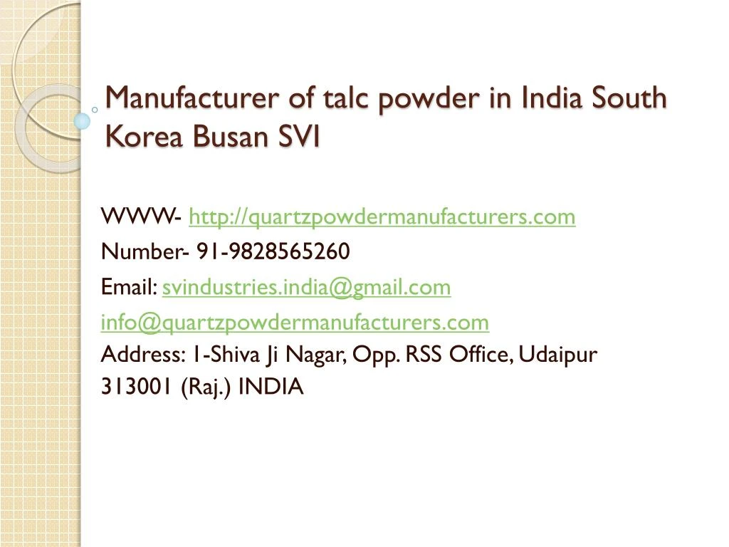 manufacturer of talc powder in india south korea busan svi