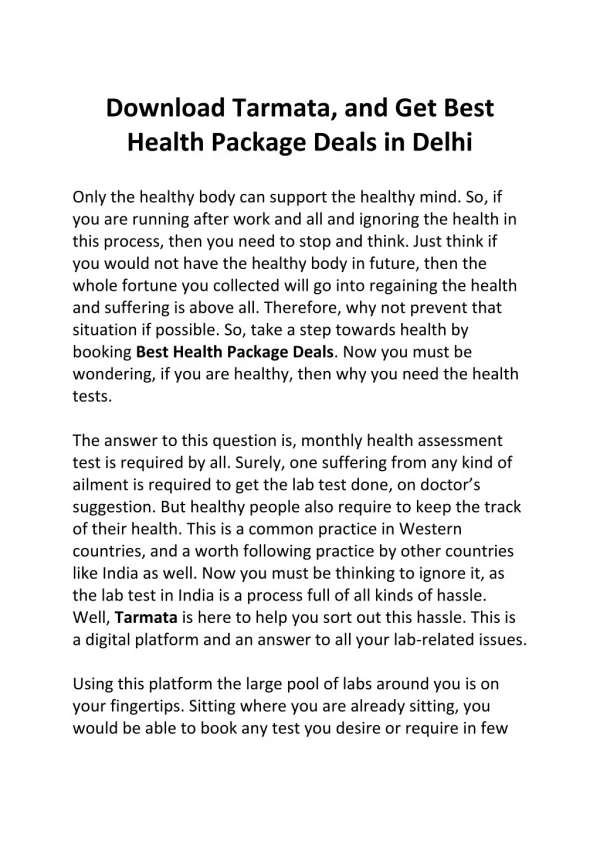 Best Health Package Deals | Discount on Lab Test in Delhi | Tarmata