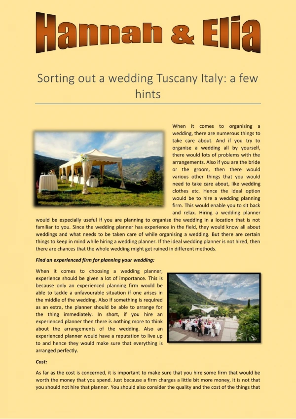 Sorting out a wedding Tuscany Italy: a few hints