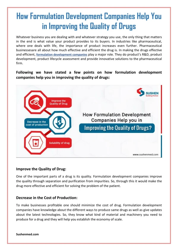 How formulation development companies help you in improving the quality of drugs?