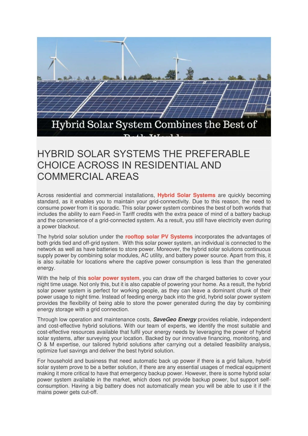 hybrid solar systems the preferable choice across