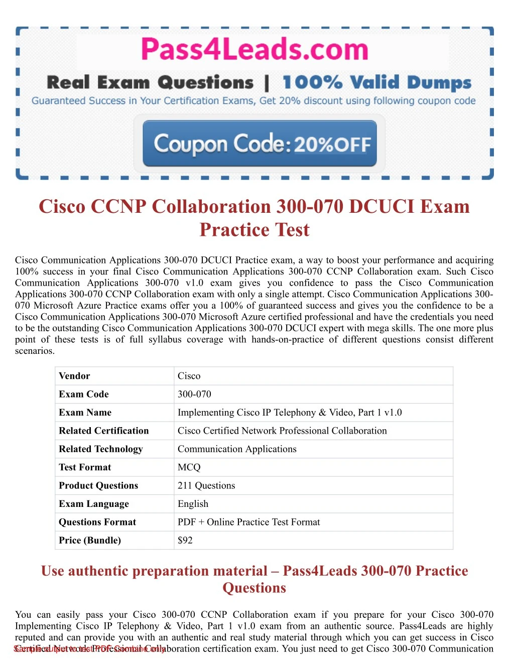 cisco ccnp collaboration 300 070 dcuci exam