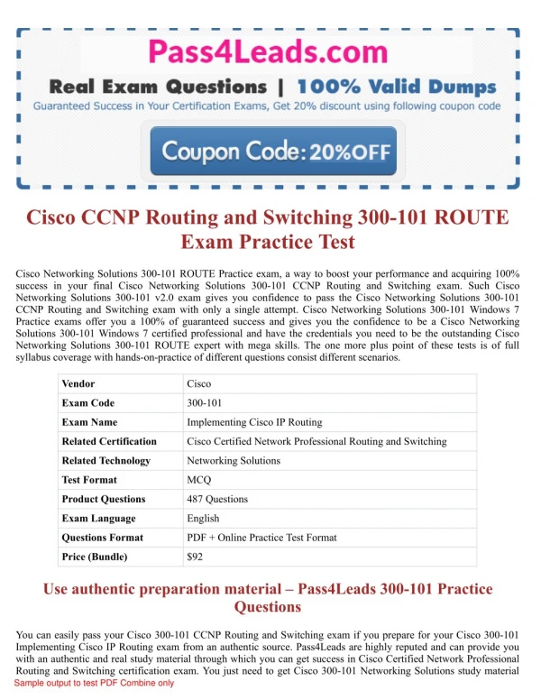 Cisco 300-101 ROUTE Exam Questions