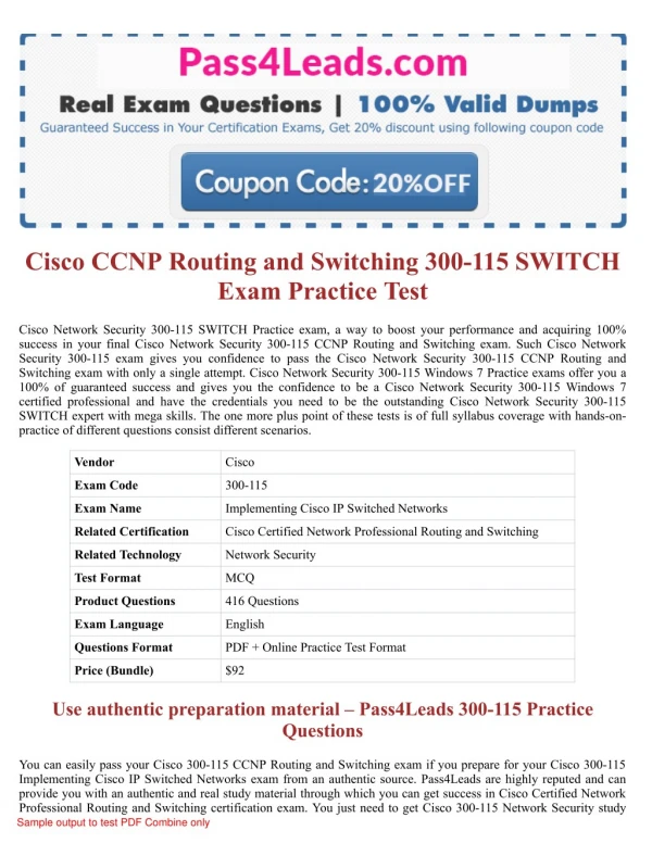 Cisco 300-115 SWITCH Exam Questions