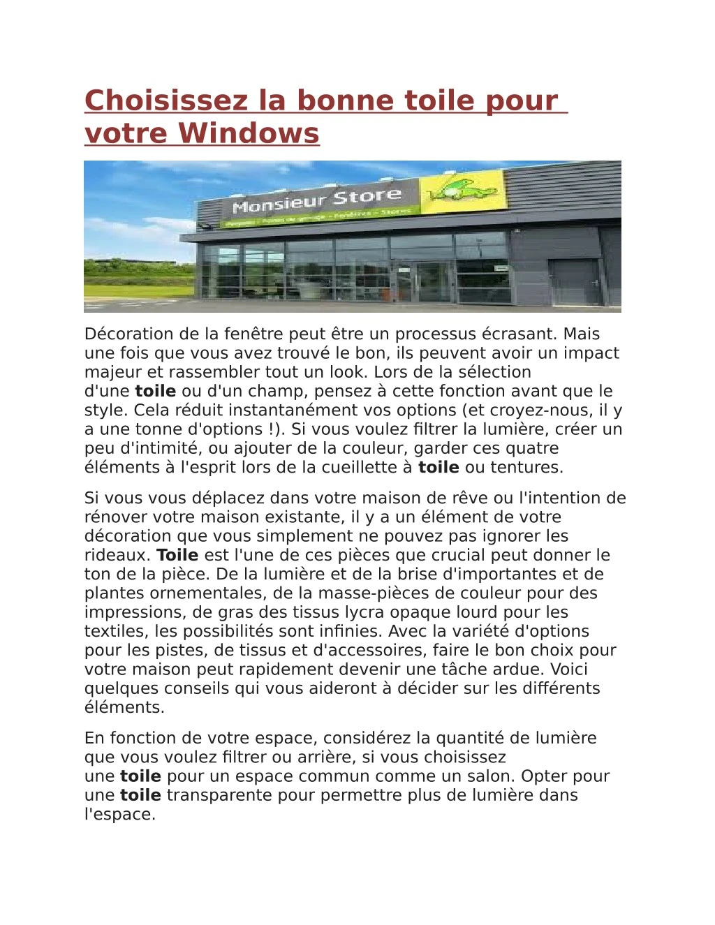 choisissez la bonne toile pour votre windows