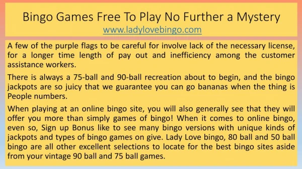 Bingo Games Free To Play No Further a Mystery