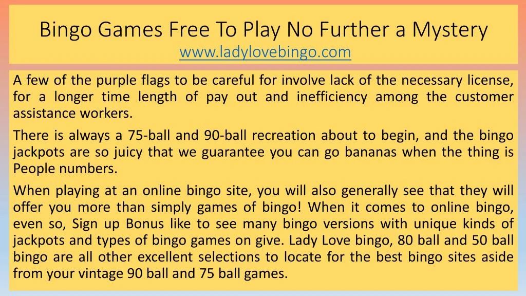 bingo games free to play no further a mystery www ladylovebingo com