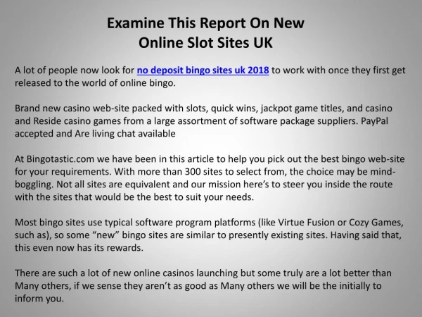 Examine This Report On New Online Slot Sites UK