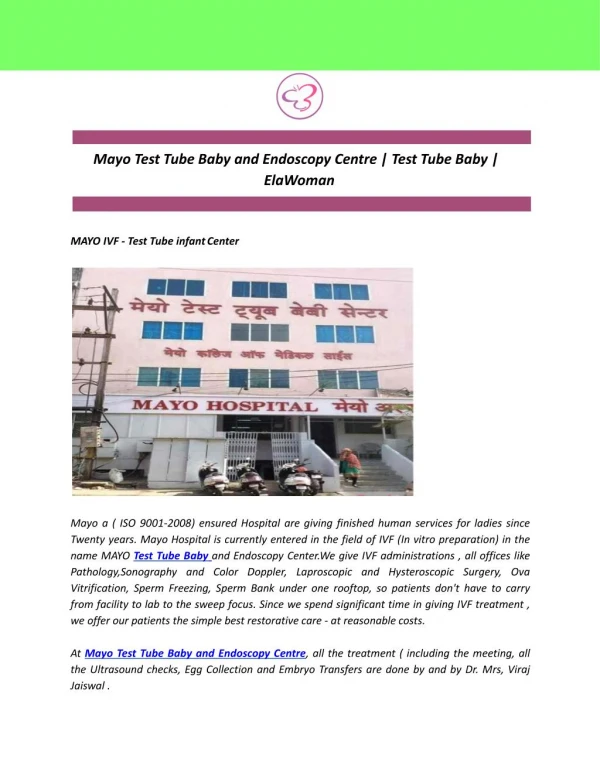 Mayo Test Tube Baby and Endoscopy Centre | Test Tube Baby | ElaWoman