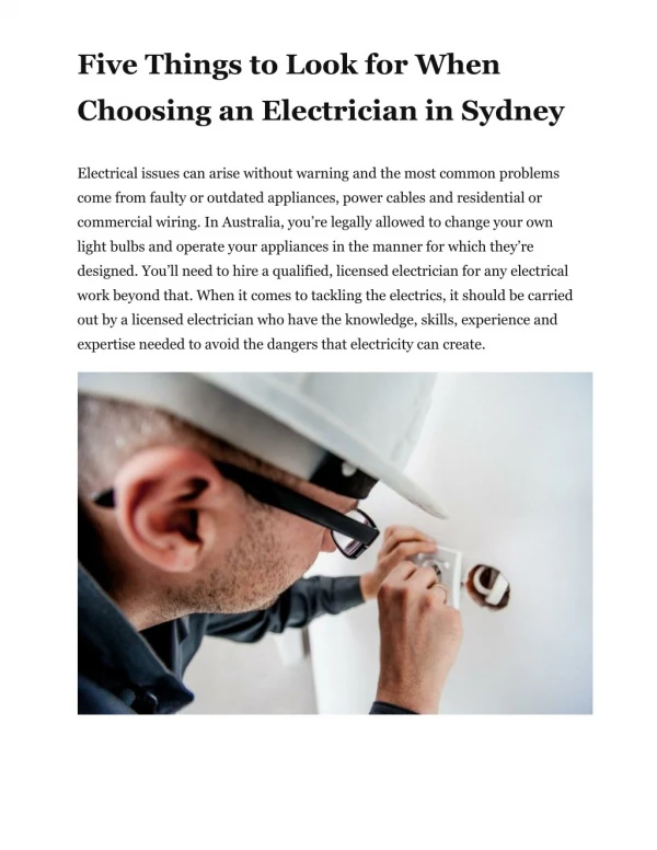 Five Things to Look for When Choosing an Electrician in Sydney