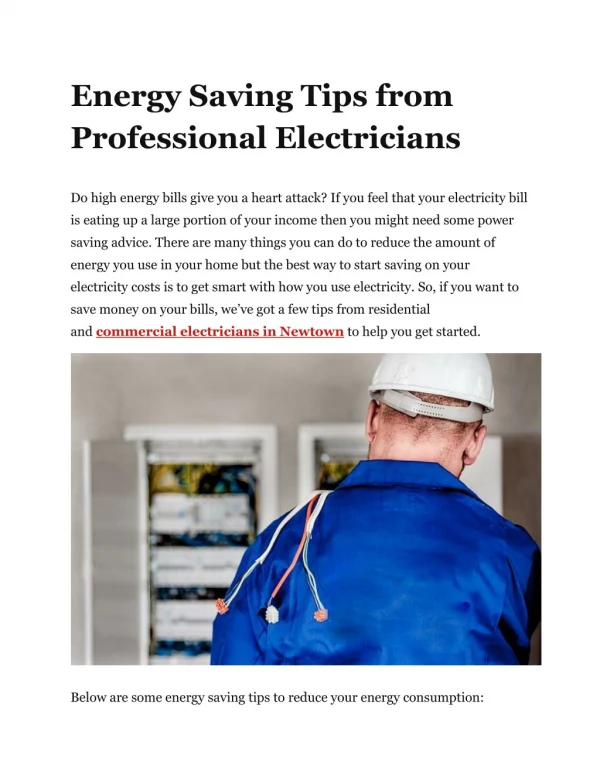 Energy Saving Tips from Professional Electricians