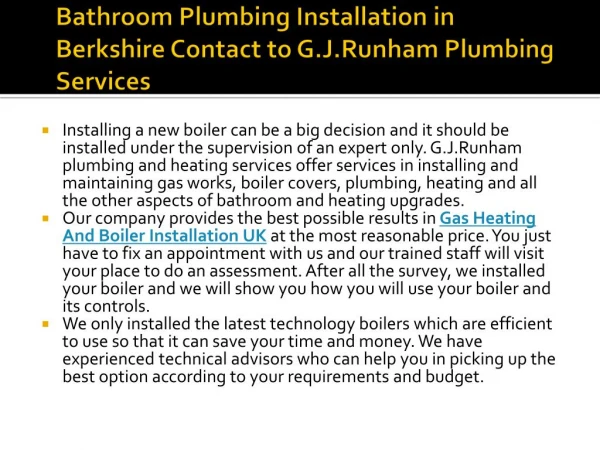 Bathroom Plumbing Installation in Berkshire Contact to G.J.Runham Plumbing Services